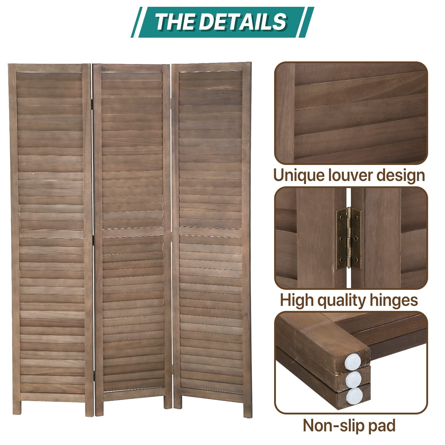 YRLLENSDAN Room Dividers and Folding Privacy Screens, Wall Divider for Living Room, Freestanding Indoor Room Divider for Room Separation, Brown 3 Panels
