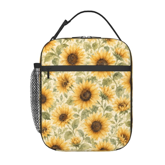 Floral Sunflower Lunch Bag Reusable Thermal Lunch Box with Handle for Women and Men