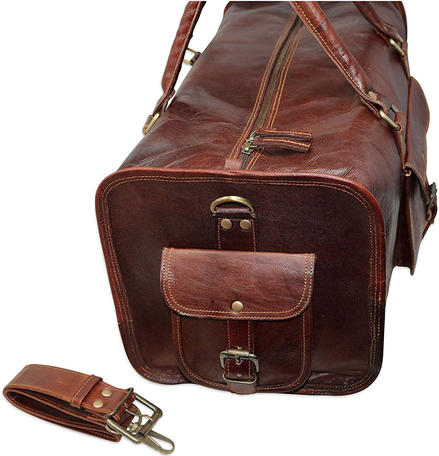 Jaald 20" Leather Duffle Bag Weekender Travel Luggage Carry On Holdall Sports Gym Overnight Bag Adventure Hiking Gear Gifts for Men Women