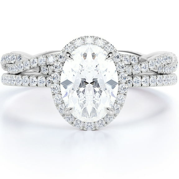JeenMata Classic Prong Set 1.75 carat Oval Cut Moissanite Bridal Set with Infinity Band in 18k White Gold Over Silver