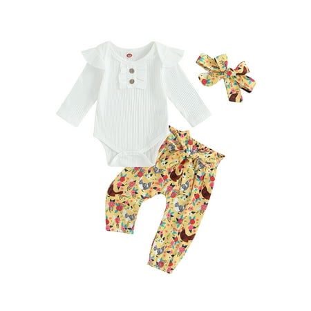 

GXFC Baby Girls Fall Outfits Clothes 3M 6M 9M 12M 18M Infant Girls Long Sleeve Rib Romper and Belted Pants and Headband 3Piece Casual Autumn Clothing for Newborn Newborn Girls