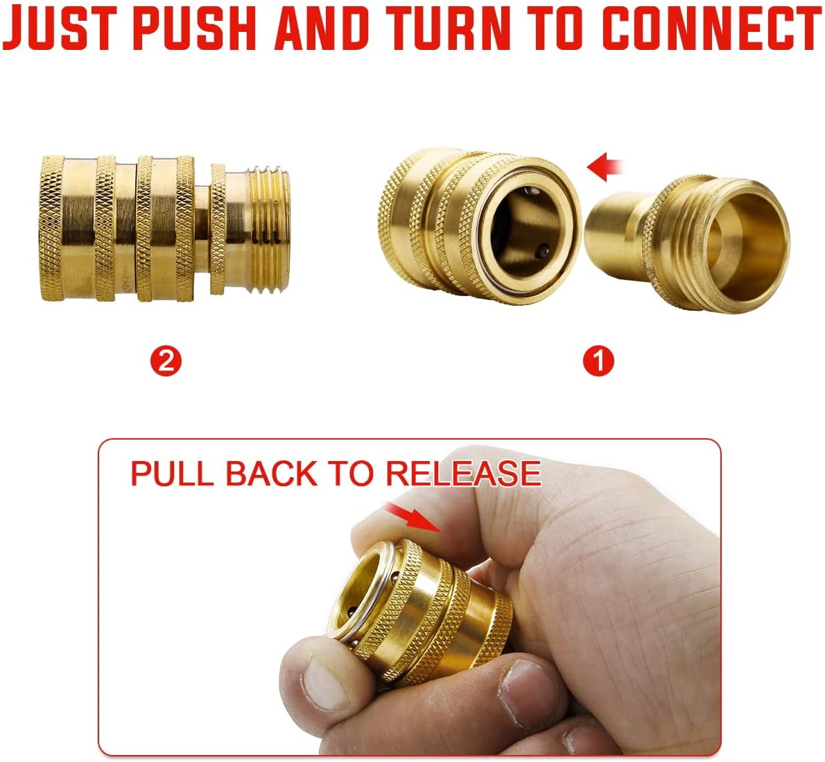 YAMATIC Solid Brass Garden Hose Quick Connect Set, 3/4 Inch GHT Water Hose Quick Connect Fittings (6 Sets)