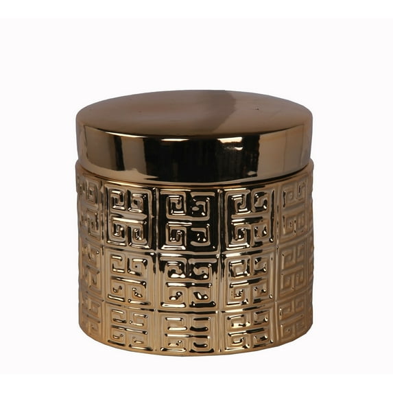 Privilege Small Container with Lid in Metallic Gold Finish 84095