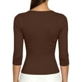 thumbnail image 4 of ClodeEU Women's Scoop Neck Ribbed 3/4 Sleeve Fitted Top,Solid Stretchy Basic Layering Tee ,Women's Plus S, 4 of 7