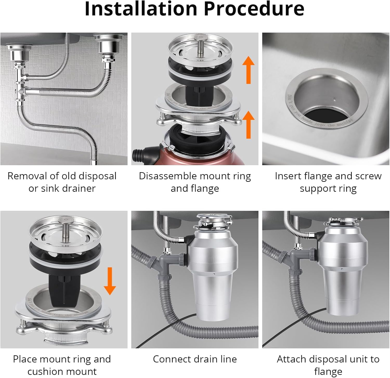 EastVita 3/4HP Garbage Disposal, 560W Food Garbage Disposals, 0.75HP Continuous Feed Food Waste Disposer With 14 Inch Cord, 4200r/Min Food Waste Grinding System