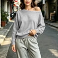 thumbnail image 5 of Nugftut Sweatshirts for Women Off Shoulder Fleece Crewneck Casual Long Sleeve Shirts Loose Fit Tops, 5 of 8
