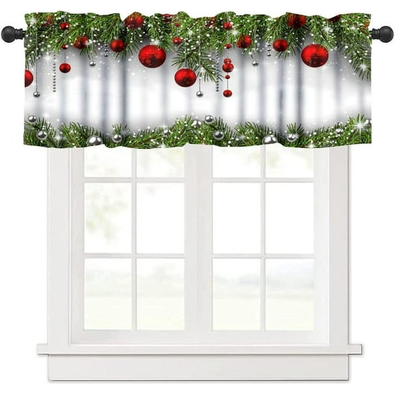 Christmas Snowflake Kithen Curtains Valances for Windows,Balls Bow Merry Xmas Holiday Window Treatment Valances for Kitchen Living Room Cafe Decor 54''x18'', 1 Panel
