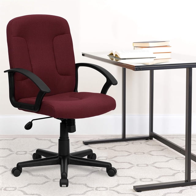 Pemberly Row Mid Back Office Chair with Nylon Arms in Burgundy