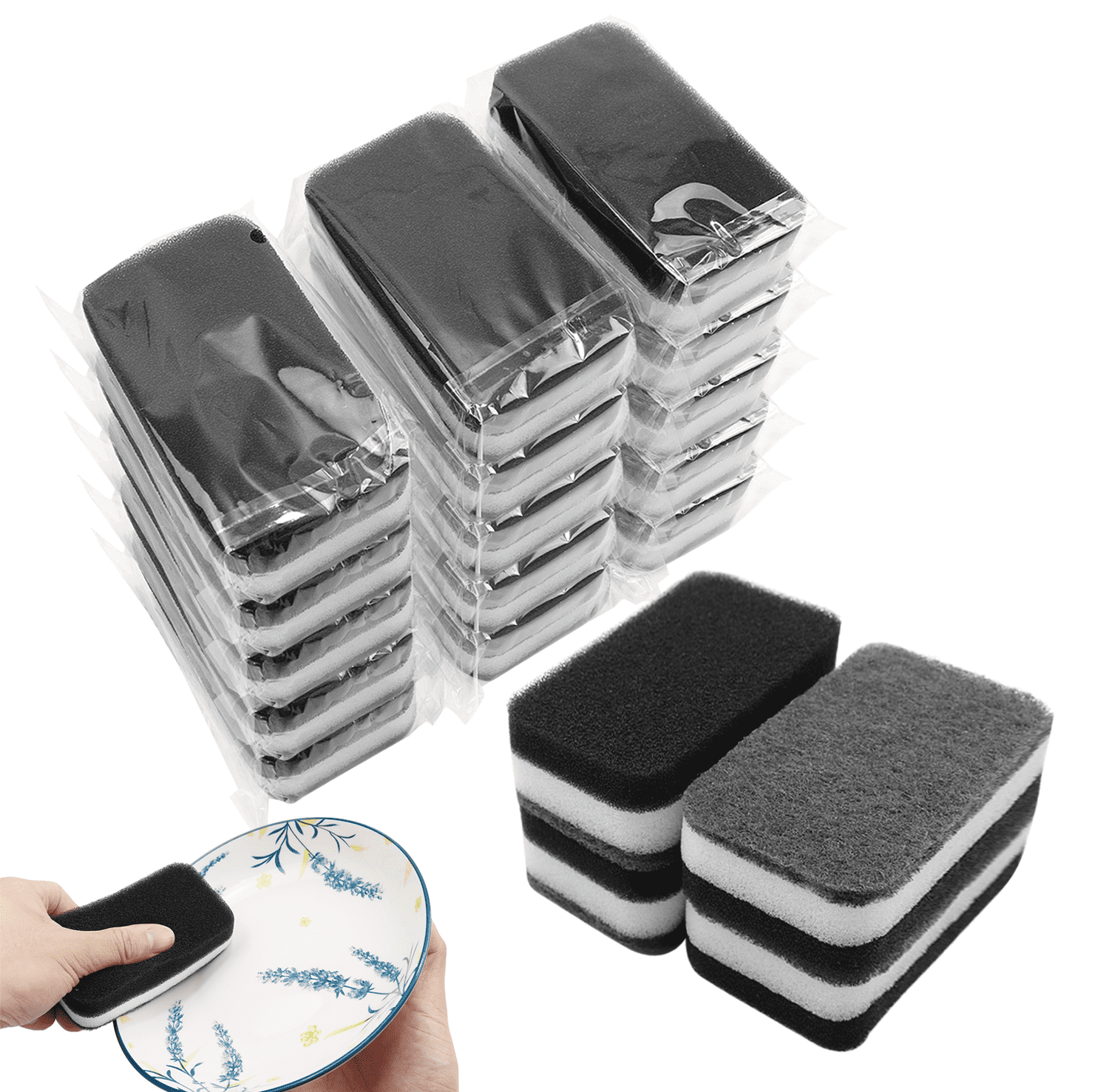 Individually Wrapped Sponge, Kitchen Dishwashing Sponge Non Scratch Heavy  Duty Scouring Pad, Odor-Free Microfiber Cleaning Sponge Wipes Scrub Pads  for