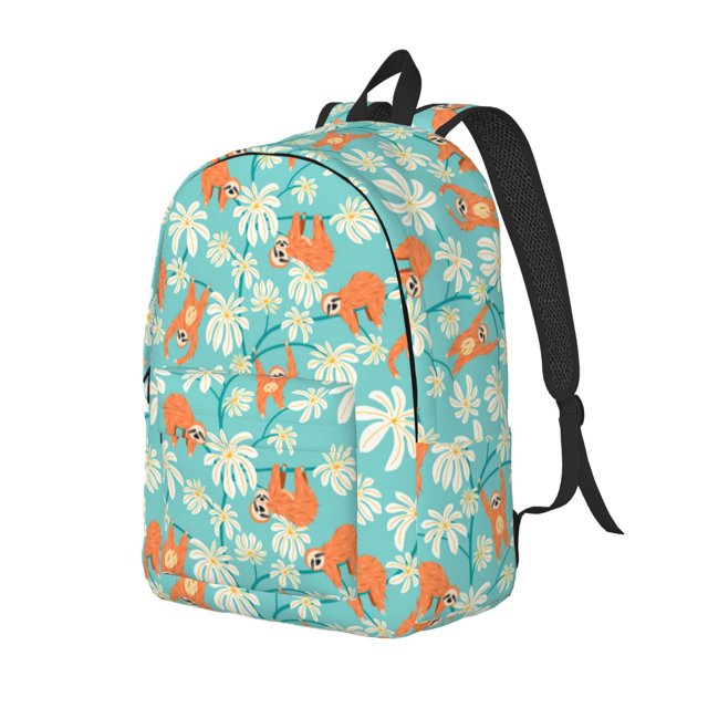 Balery Cute Sloth on Floral Tree Mochila Clásica Impresa Básica para Viaje, Mochila Escolar Resistente al Agua, Mochila de Lona con Correas Ajustables-Small