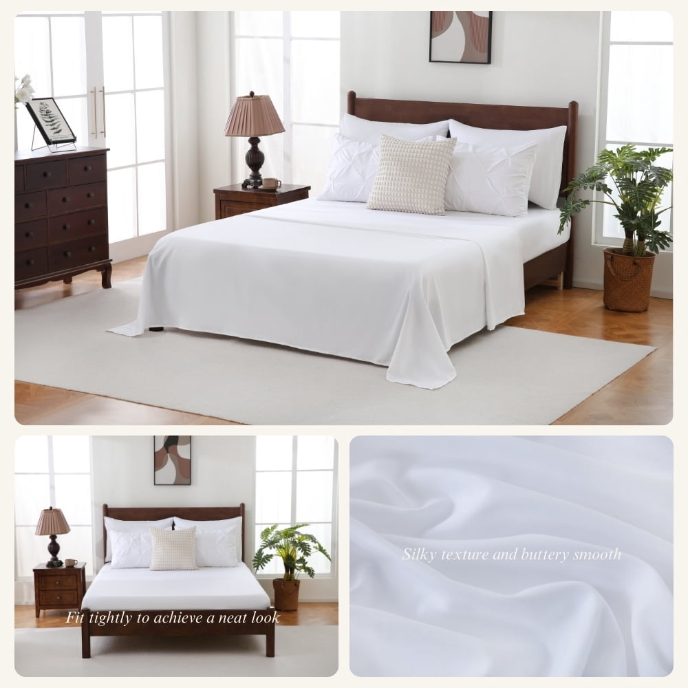 Sheet&Joy 7 Pieces Pinch-Pleated Comforter Set, White Queen Size