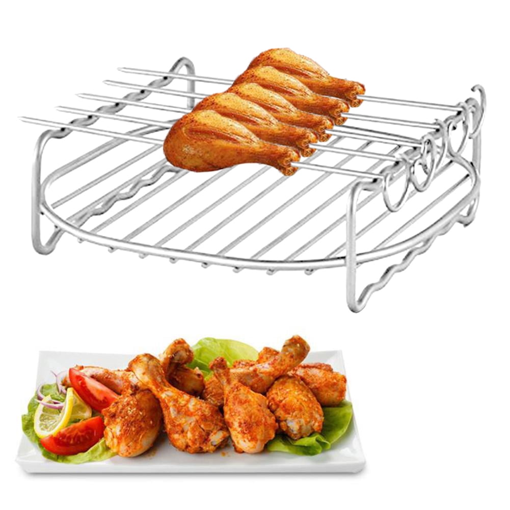 Air Fryer Accessories With Skewers | Double Layer Stainless Steel Airfryer  Grill | Multi-purpose Rack Stand For Cooking Steaming Baking, 6, 7, 8 Inche