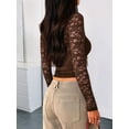 thumbnail image 3 of Women Y2K Lace Crop Top U Neck Bow-Knot Club Concert Clothes Going Out Tops Brown XXL, 3 of 7