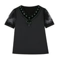 thumbnail image 4 of Women's V Neck Lace T-Shirt Summer Fashion Satin Feel Short Sleeve Net Yarn Top Stylish Undershirt for Layering, 4 of 4