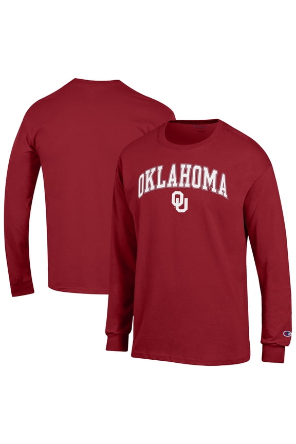 Men's-Champion  Crimson Oklahoma Sooners Arch Over Logo Long Sleeve T-Shirt