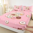 thumbnail image 5 of Manfei Cartoon Donut Kitten King Sheets, Kawaii Sweet Treat Bedding, Pink, 4pcs, 1 Flat Sheet, 1 Fitted Sheet and 2 Pillowcases, 5 of 6