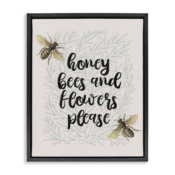 Stupell Industries Rustic Lodge Honey Bees & Flowers Please Black Floating Frame Canvas Art, 17 x 21, by Lil' Rue