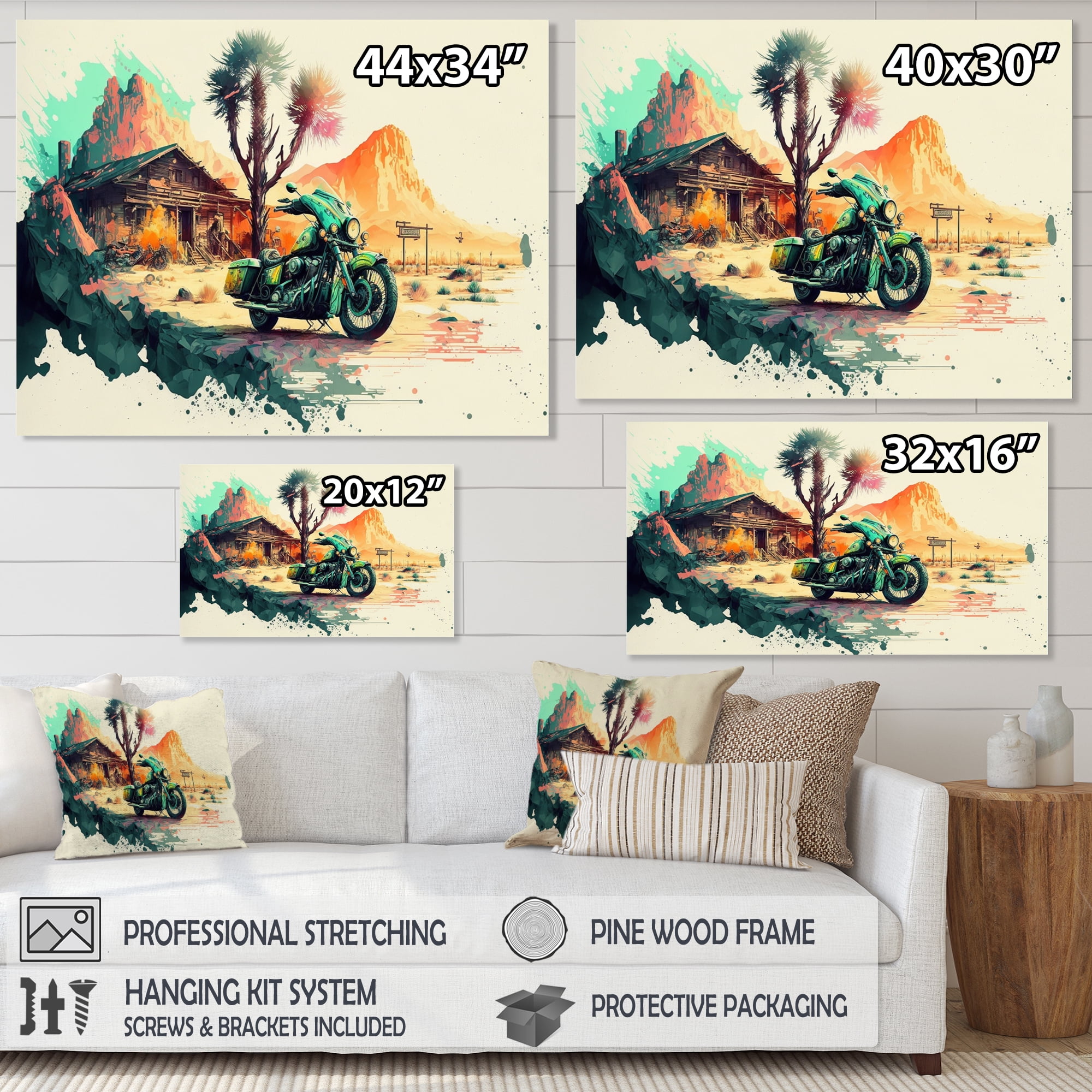 Designart Motocycle On The Side Of The Road Canvas Wall Art