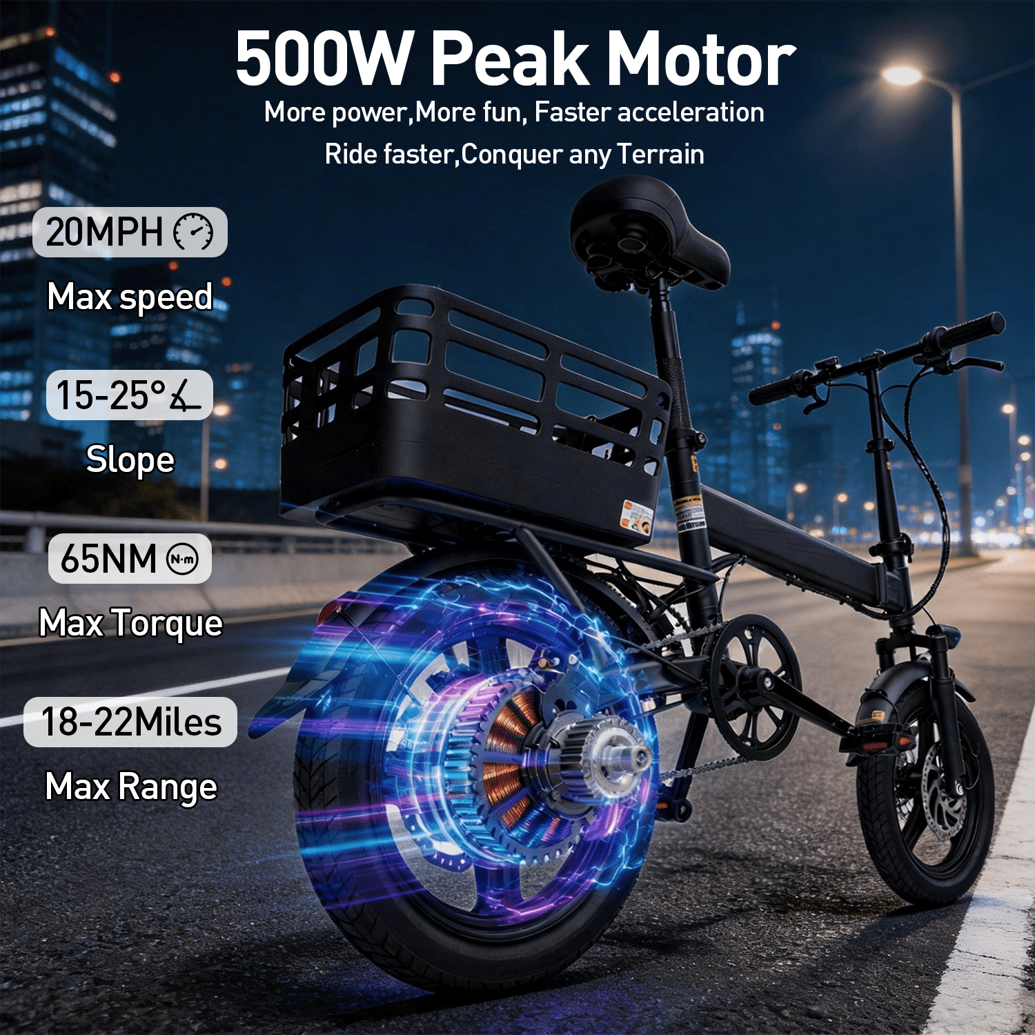 BroPath Electric Bike for Adults and Teens,Ebike,Electric Bicycle with 432WH Battery,14" Folding Ebike with Baskets,20MPH,20+ Miles(MAX),500W Peak Motor,Front Absorption,Commuter Mini E Bikes,UL2849