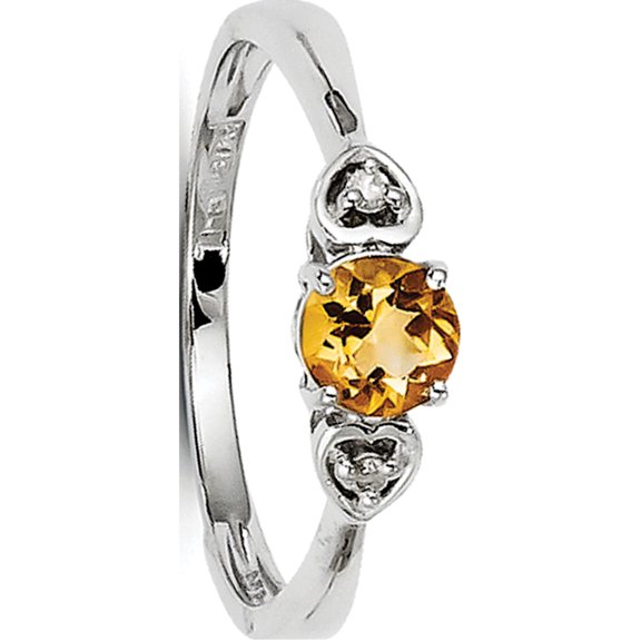 Sterling Silver Rhodium Plated Diamond And Citrine Round Ring (Size 6) Made In India qr4511ci-6