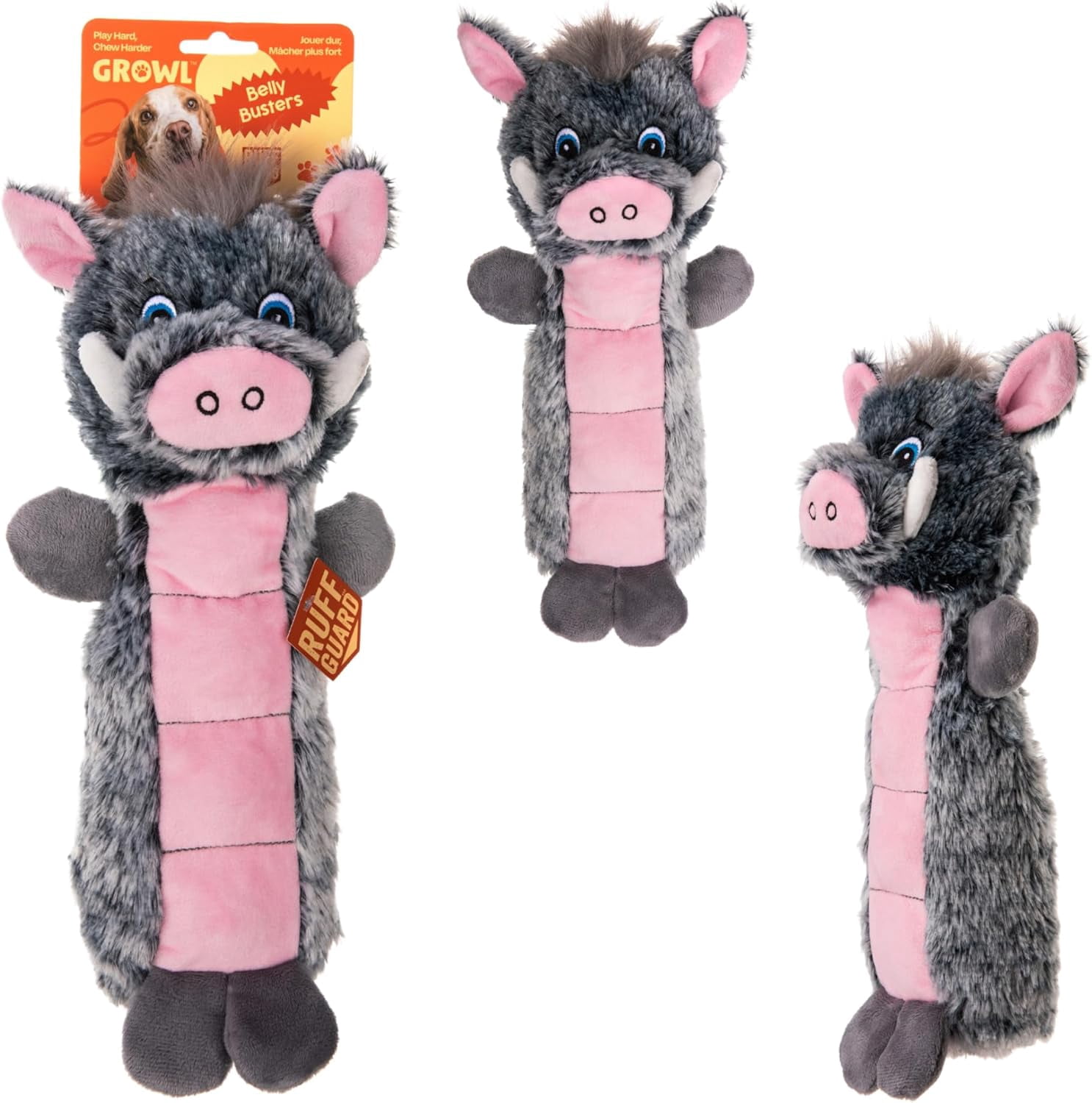 Belly Busters Plush Dog Toy - Ruff Guard Technology - External Squeaker Mat and Dual Squeaker - Squeaky Dog Toys Suitable for All Breeds - Interactive Shape for Play and Cuddling