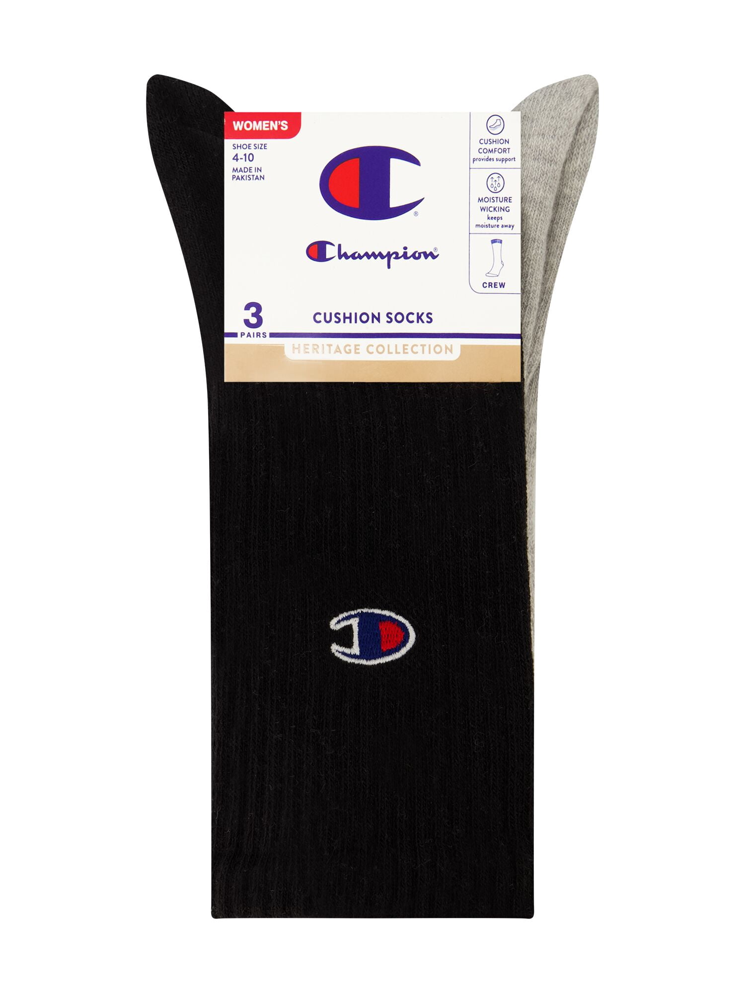 Champion Women’s Heritage Collection Cushion Crew Socks, 3 Pack, Sizes 4-10