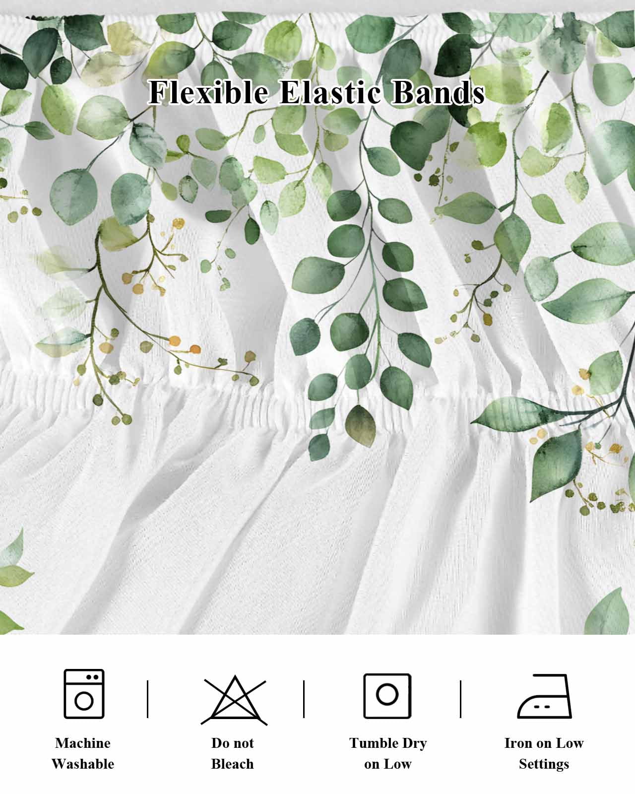 Eucalyptus Leaf Bed Skirt Country Green Plant Farmhouse Bed Skirts Queen Size 18 Inch Drop, Wrap Around Dust Ruffle&nbsp;Bedskirt with Adjustable Elastic Belt for Queen Size Beds