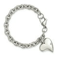 thumbnail image 4 of Primal Steel Stainless Steel Link with Cubic Zirconia Heart Dangle Charm 7.5 inch Bracelet, 4 of 8