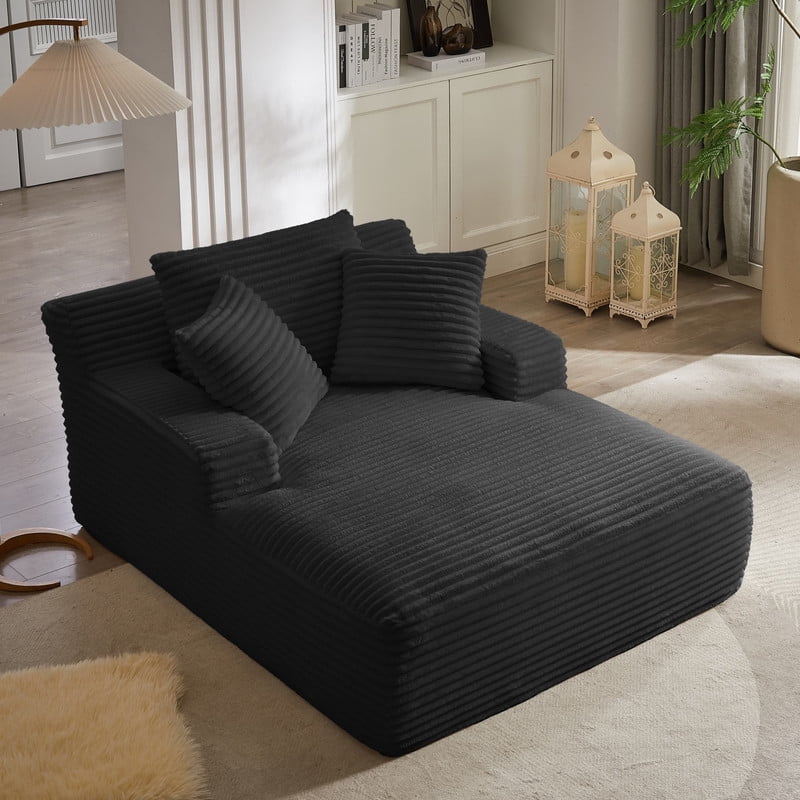 Oversized Chaise Lounge Chair Indoor, Upholstered Sofa Bed Sleeper Sofa Corduroy Cloud Couch Boneless Sofa Reading Chair with 3 Pillows for Living Room, 49.2''x66.1''