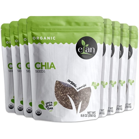 ELAN Organic Chia Seeds (GMO & Gluten Free), 8 Count, 250g