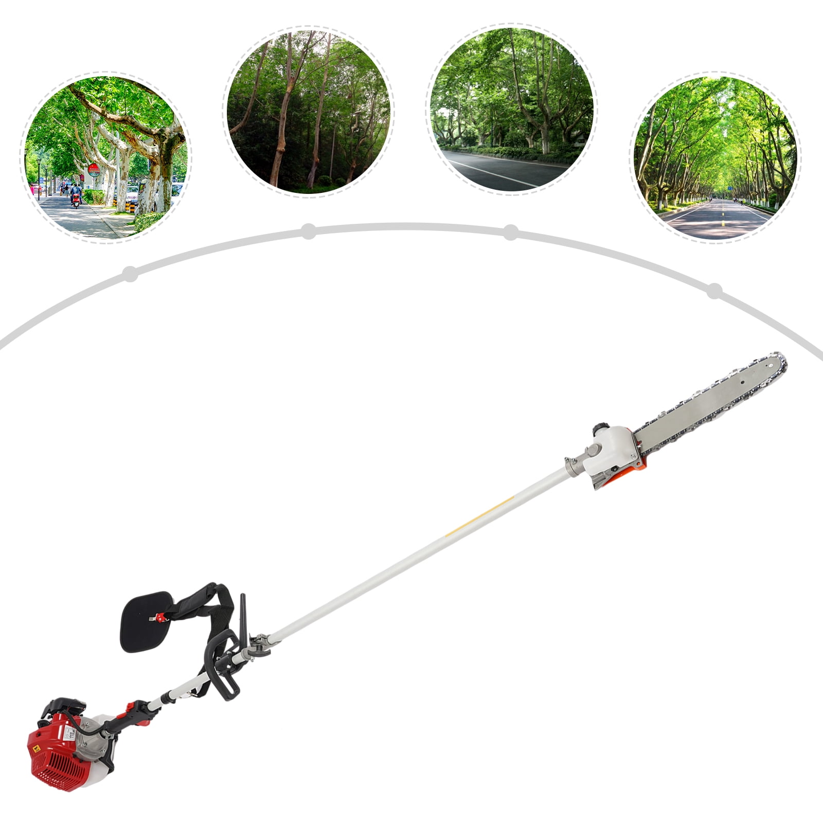 43cc Pruning Chain Saw 6,500-8,500rpm Two-Stroke Gasoline Engine Tree Branch Pruner with Retractable Pole 7.87-11.48ft Adjustable Height Professional Long Pruning Chain Saw