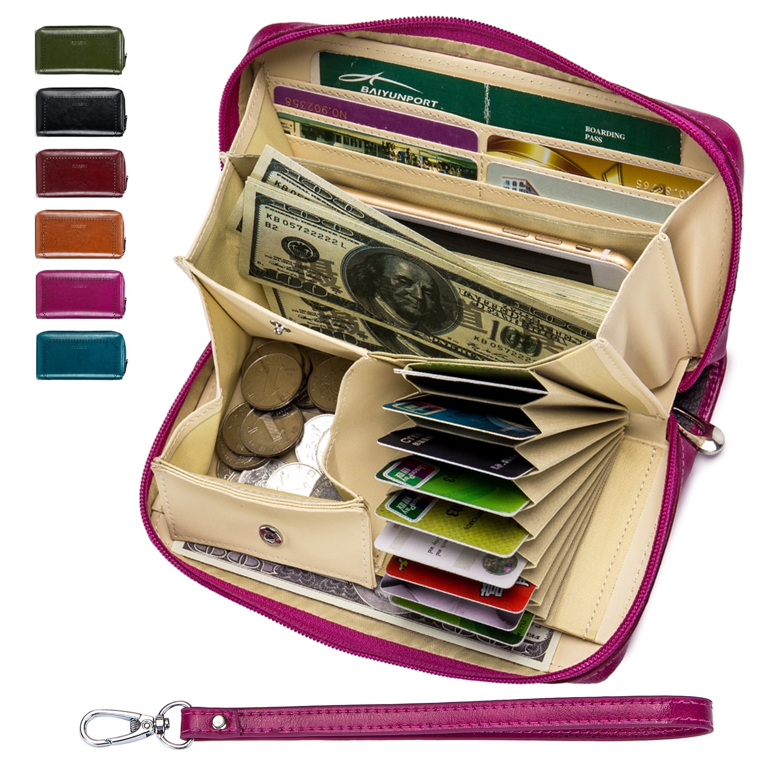ROULENS RFID Genuine Leather Women Long Wallet Clutch Purse Large