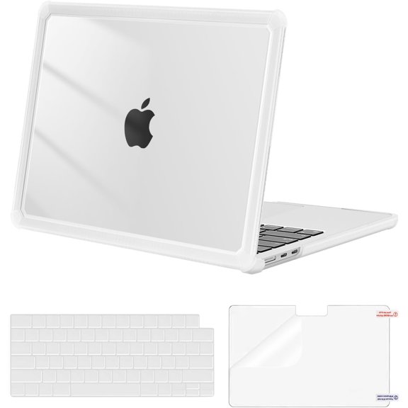 Mosiso for MacBook Air 13 inch Case 2025-2022 M4 A3240 M3 A3113 M2 A2681, Anti-Cracking Heavy Duty TPU Bumper Plastic Hard Case&Keyboard Skin&Screen Film for MacBook Air 13.6,Transparent