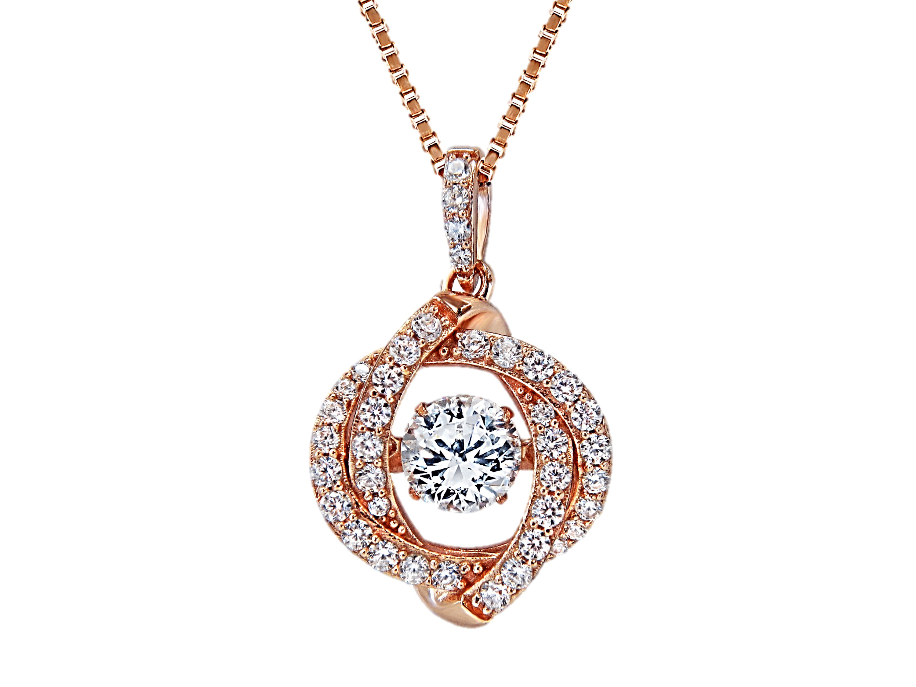 925 STERLING SILVER INFINITY DANCING STONE PENDANT NECKLACE ROSE GOLD PLATED