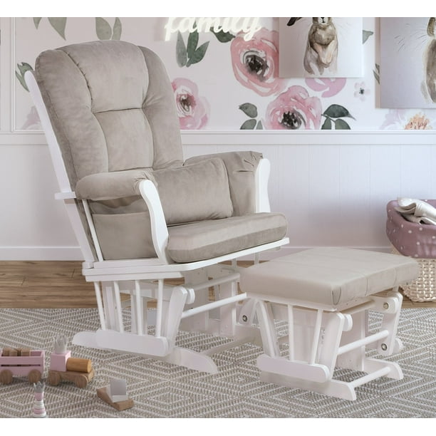 AFG Alice Glider Chair & Ottoman with Pillow, White Finish with Gray