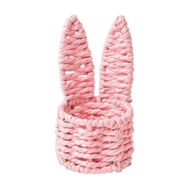 SIYTUAU Hand Woven Rabbits Ears Mini Storage Basket Easter Egg Basket Desktop Multicolor Creative Small Storage Basket Polyester Material Option Pink