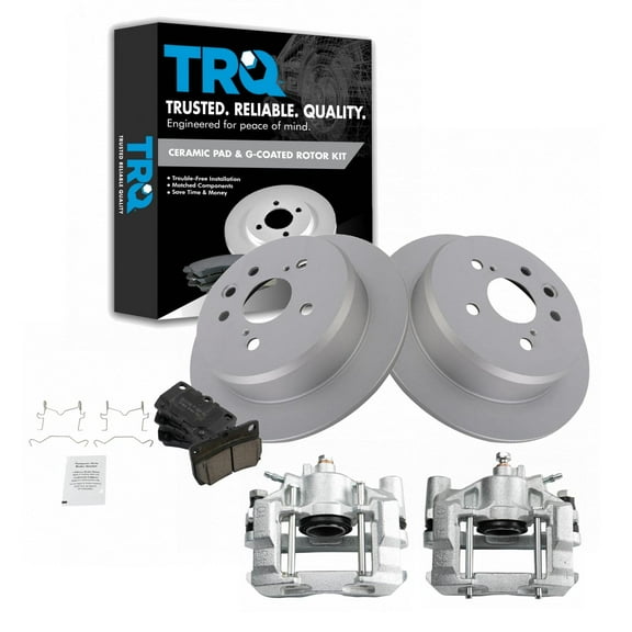 TRQ Rear Brake Pad & Rotor Kit Brake Caliper Brake Pads Brake Rotor Ceramic Solid Premium G-Coated Fits Select 2006-2013 Lexus IS250