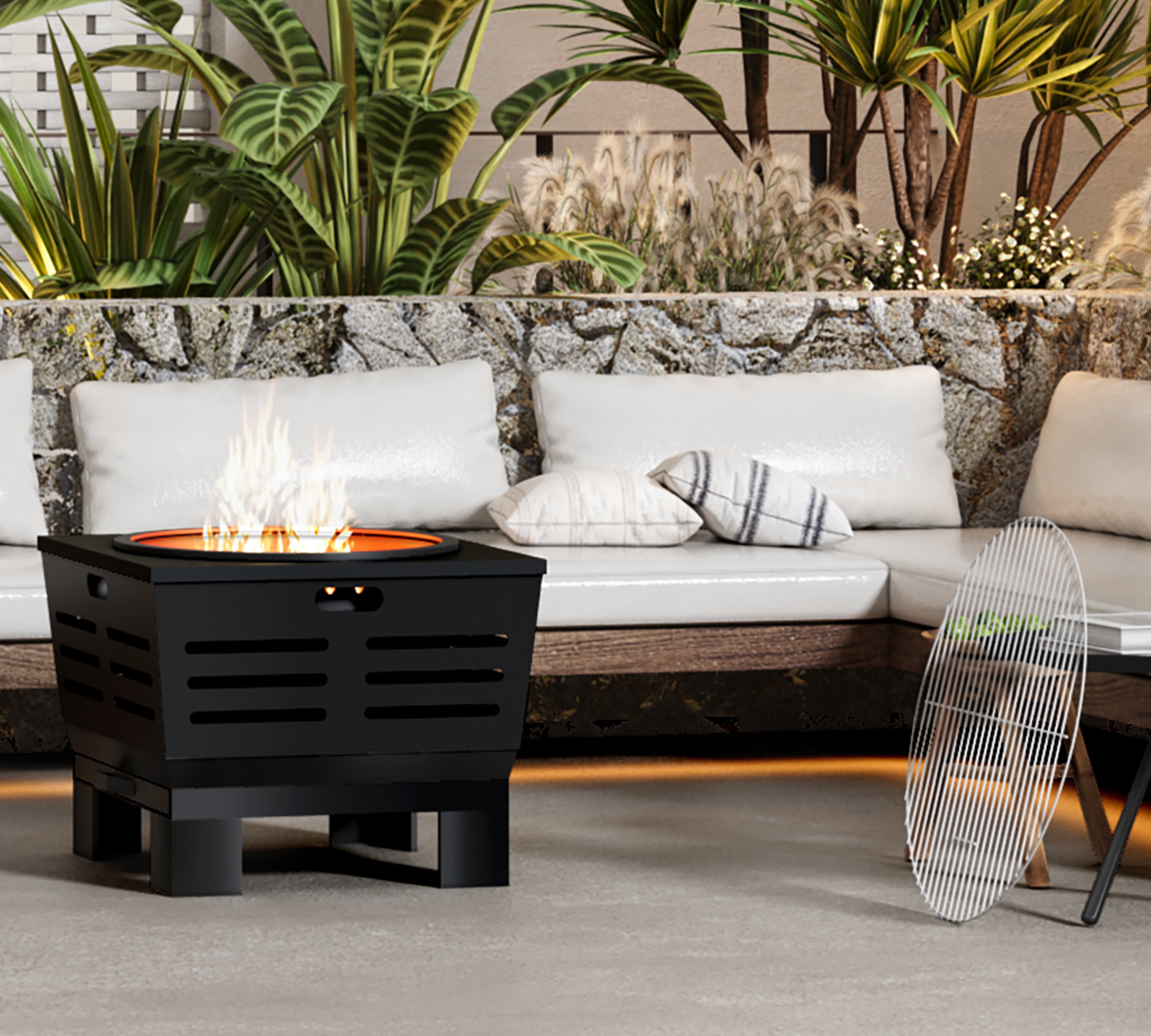 Fire Beauty Stove Bonfire with Stand,Smokeless Fire Pit  Wood Burning Firepit with Ash Pan, Portable Outdoor Firepit with Cooking Grate & Poker For Camping,Backyard