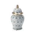 thumbnail image 4 of Decorative Ceramic Jarfor Living Room Decor - Modern Patterned Accent for Home Display - Flower Vase for Room, Bedroom, House, Office, and Table Interior Styling - 18", Green & White, 4 of 11