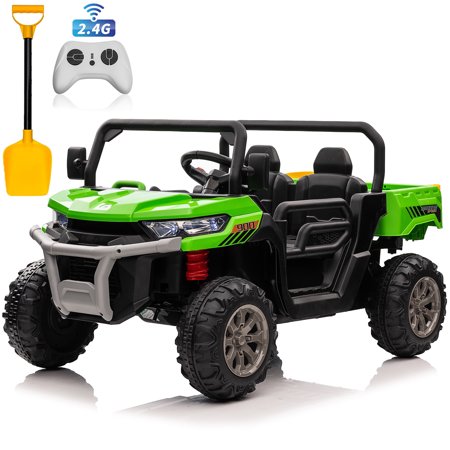 Joyracer 2 Seater 24 Volt Ride on UTV with Remote Control, 2x200W Ride on Dump Truck Car, Electric Battery Powered Ride on Toys with Trailer & Shovel, Horn, MP3, Bluetooth Music, Big Kids, Green