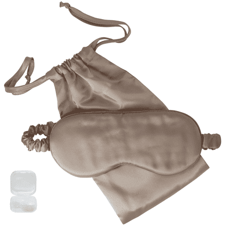 Satavi Naturals Mulberry Silk Eye Mask for Dry Eyes with Ear Plugs & Travel Bag – Light Blocking, Adjustable Strap, Comfortable Sleep Mask for Men & Women, Champagne