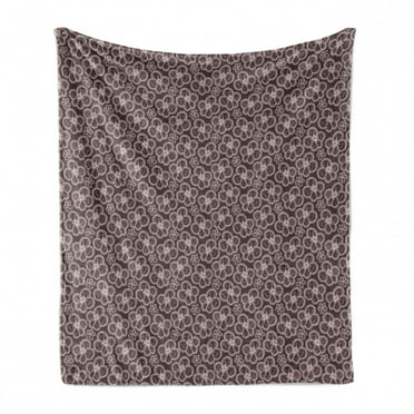 Floral Soft Flannel Fleece Throw Blanket, 5 Petal Flowers on Swirled Lines on Lacy Texture Inspired Pattern, Cozy Plush for Indoor and Outdoor Use, 70" x 90", Mauve Taupe Pale Mauve, by Ambesonne
