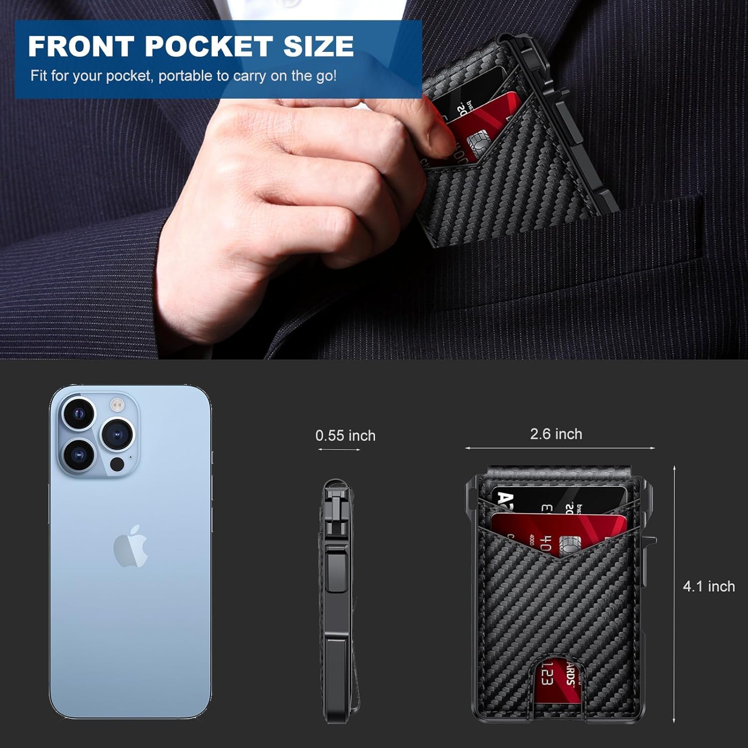 Vgucki Carbon Fiber Slim Pop-Up Wallet, Gray photo 2