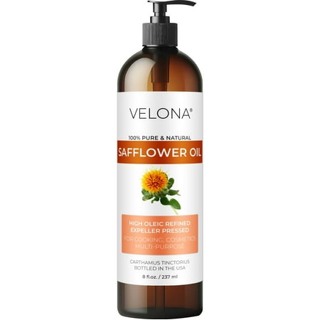 Safflower Oil by Velona - 8 fl oz | 100% Pure and Natural Carrier Oil | Refined, Expeller Pressed | Cooking, Skin, Hair, Body & Face Moisturizing | Use Today - Enjoy Results