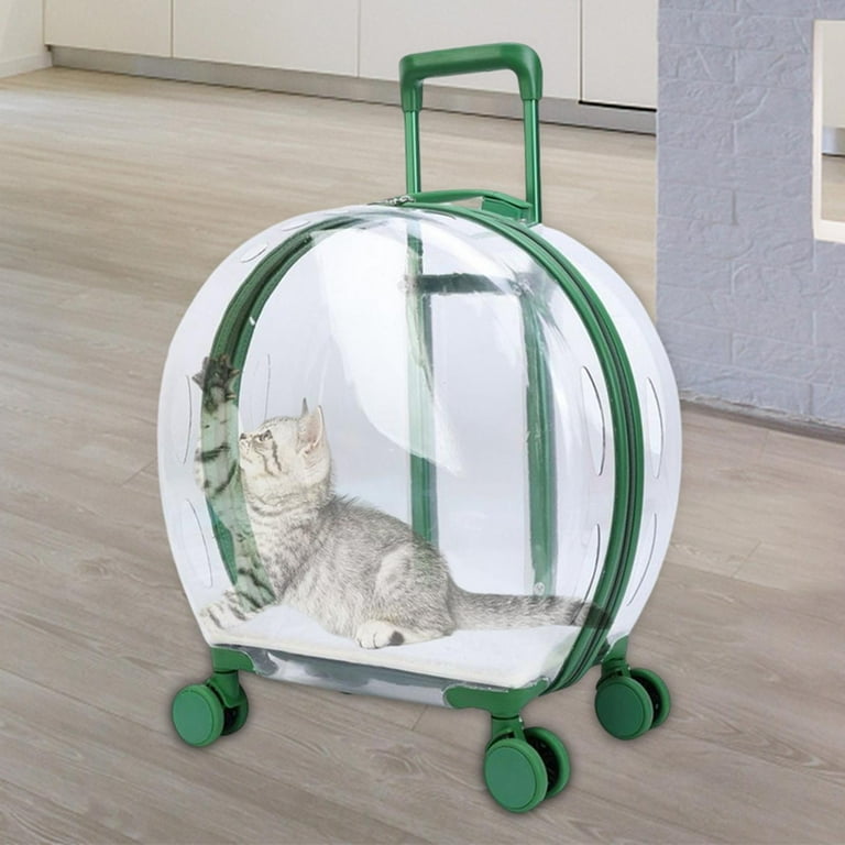 Dual Purpose Pet Trolley Case Carrier Cats Transparent Backpack with Silent  Wheel