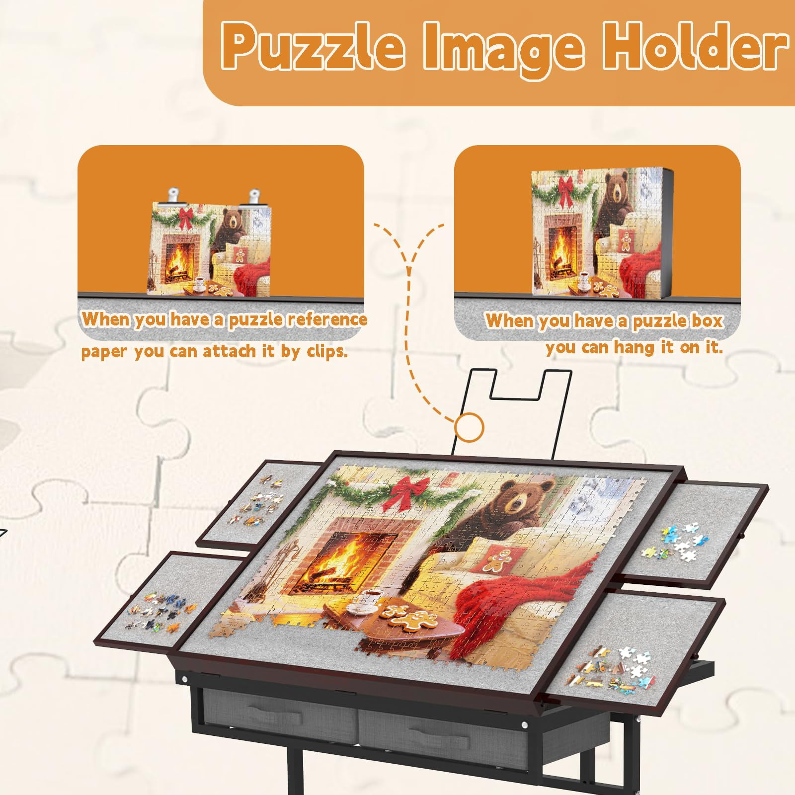 Jigsaw Puzzle Table 1500 Pieces with Drawer and Legs, Five Tilt Angle Adjustable, Portable Puzzle Table for Adults with Protective Cover, Coffee color