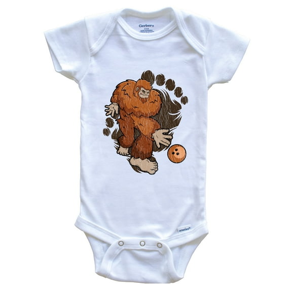 Bigfoot Bowling Baby Bodysuit - Sasquatch Bowling Baby Bodysuit, 0-3 months white