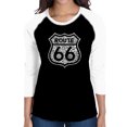 thumbnail image 1 of LA Pop Art Women's Raglan Baseball Word Art T-shirt - Get Your Kicks on Route 66, 1 of 2
