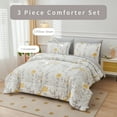 thumbnail image 3 of Smuge 3 Pcs Floral Bedding Comforter Set Yellow Flower King Size Bed in a Bag Fitted Pillowcases for Adult, 3 of 9