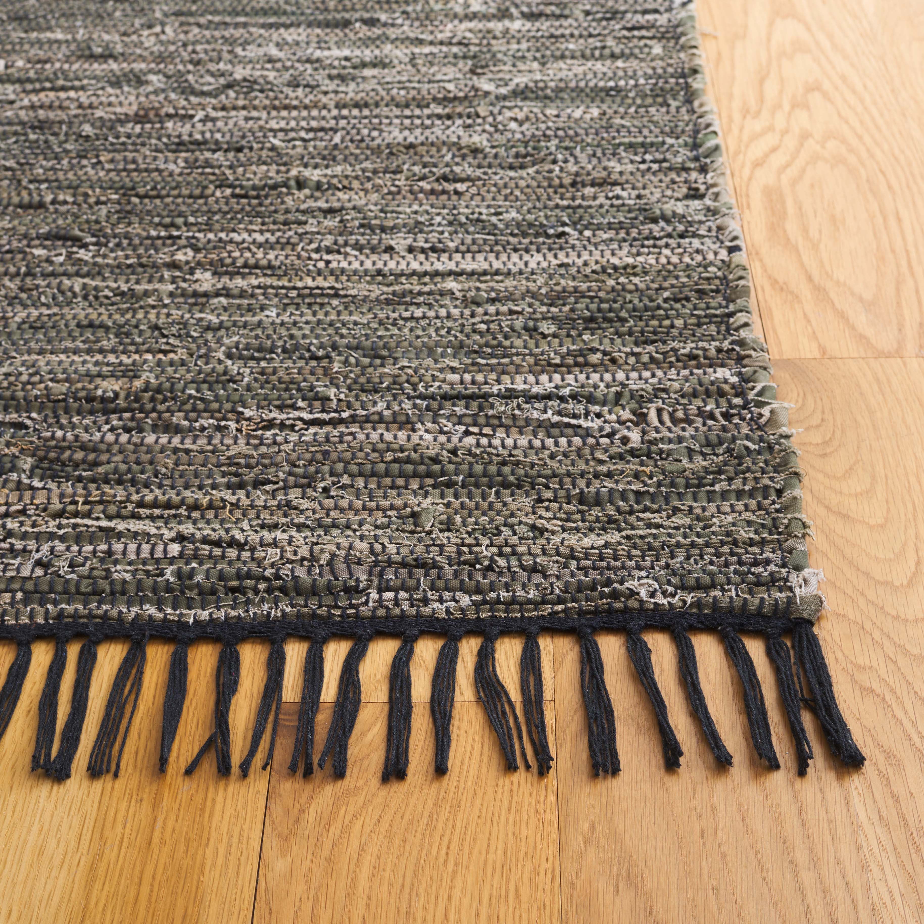 SAFAVIEH Rag Rug Lacework Distressed Area Rug, Dark Green/Black, 5' x 8'
